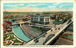 Bird’s-eye View Saint Paul Street Bridge &amp; Union Station Baltimore MD Po... - £7.46 GBP