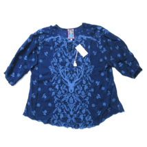 NWT Johnny Was Cierve Adrienne Blouse in Dark Blue Deer Stag Embroidered... - £139.18 GBP