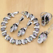 Mystic Rainbow Fire Cubic Zirconia Jewelry Sets Silver 925 Jewelry Decorations f - £29.60 GBP