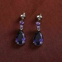 3Ct Pear Cut Purple Amethyst Drop Dangle Stud Earrings 14K White Gold Plated - £126.60 GBP