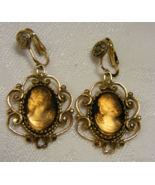 Vintage Dandle Drop Gold Tone 2&quot; Earrings Victorian Cameo - $41.15