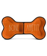 Rae Dunn BON APETIT Bone Shaped Divided Orange Black 11&quot; Dog Food Deep D... - $42.99