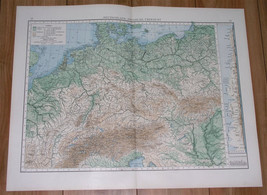 1896 Antique Physical Map Of Central Europe Germany Poland Rivers Mountains - £20.60 GBP