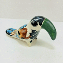 Tonala Mexico Toucan Bird Pottery Figurine Hand Painted Vintage 3 1/2&quot; H - £15.10 GBP