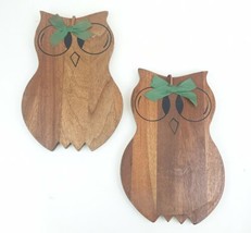 Mid Century Modern Wooden Owl Wall Art Cutting Board Pair Vintage Servin... - £46.59 GBP