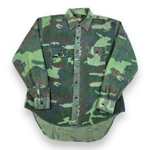 VTG Blue Bill Woodland Camo Chamois Cloth Button Up Shirt Heavyweight Flannel XL - £25.89 GBP