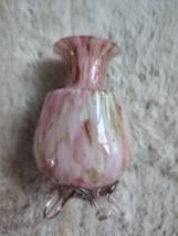 Victorian End of Day Blended Polychrome Spatter Art Foot Glass Vase Pink 4.5 In - £97.10 GBP