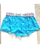 Victoria&#39;s Secret PINK Sleep Boxy Shorts Boxers Logo Waistband Blue Dog ... - £14.82 GBP