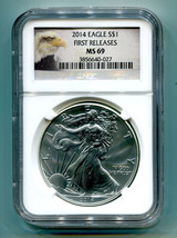 2014 AMERICAN SILVER EAGLE NGC MS69 EARLY RELEASES LABEL EAGLE LABEL ORI... - £40.81 GBP