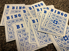 Vintage Lot of 10 Cardboard Bingo Cards Blue White Scrapbooking Vignettes - £6.24 GBP