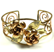 Vintage Signed KREMENTZ Yellow Rose Gold Filled Floral Wide Cuff Bracelet - $44.00