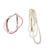 Lot Of 2 Women&#39;s Fashion Necklaces Faux Pearl Strands 3 Layer White Coral - £10.56 GBP