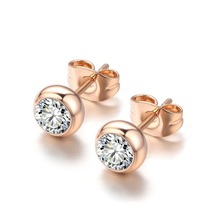 1 Ct Round Cut CZ White Diamond Bezel Women&#39;s Stud Earrings 14K Rose Gold Plated - £28.43 GBP