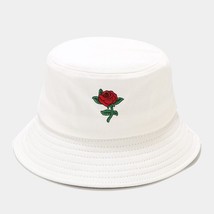 Unisex Rose Embroidery Bucket Hat Foldable Women aron Outdoor screen Cotton Fish - £23.08 GBP