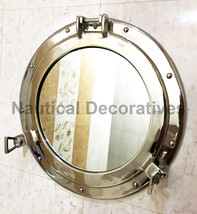 20&quot; Nickel Plated Canal Boat Porthole-Window Ship Round Mirror Wall Hanging - £104.78 GBP