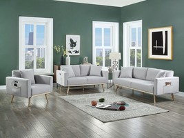 Clovelly 3-Piece Mid-Century Modern Sofa Set Covers in Linen Fabric - $1,388.00