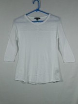 Vintage Parkhurst White Sheer Striped 3/4 Sleeve Top Women&#39;s Size Small - £7.84 GBP