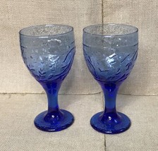 Libbey Garden Vine Blue Glass Water Goblets Set Of Two - $13.86