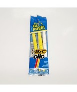 BIC CLIC Vtg Click Medium Blue Ballpoint Yellow &amp; White Pens 3Ct- 1988- ... - $26.38 CAD