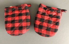 Buffalo Plaid Check Silicone Cotton Mini Oven Mitt set of 2 Black Red Ca... - $19.48