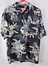 Caribbean Joe men's button front L large floral Hawaiian casual shirt bl... - $13.24