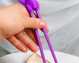 Purple Maneki Neko Lucky Cat Reusable Training Chopsticks Set W/ Silicon... - $11.49