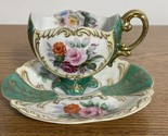 Vintage SAJI  Occupied Japan Hand Painted Teacup and Saucer Roses Green ... - £23.40 GBP
