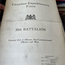 Canadian Expeditionary Force 30TH  Battalion Nominal Roll Officers Non-C... - £76.52 GBP