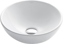 14-Inch Kraus Elavo Round Vessel White Porcelain Ceramic Bathroom Sink. - £121.19 GBP