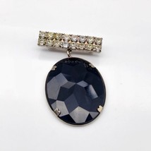 Vintage Glitz Brooch with Dangling Faceted Black Cabochon Oval in Silver... - £30.25 GBP