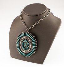 Zuni Turquoise Needlepoint Pendant 68mm/Necklace 26&quot; in Sterling Signed RB - £633.08 GBP