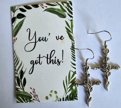 &quot;You Got This&quot; Card Match Cross Heart Silver Earrings Jewelry Set - $12.87