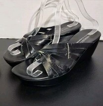Donald J Pliner Womens Wedged Shoes Sz 8.5M Slip On Black Leather Strapp... - $25.00