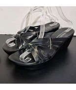 Donald J Pliner Womens Wedged Shoes Sz 8.5M Slip On Black Leather Strapp... - $34.26 CAD