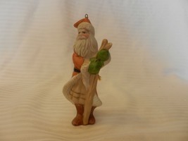 Vintage Ceramic Old Fashioned Santa Claus With Cane Hanging Christmas Ornament - £15.81 GBP