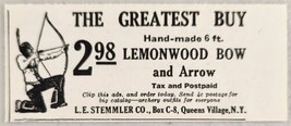 1933 Print Ad Lemonwood Bow &amp; Arrow Hand Made 6-FT Stemmler Queens Village,NY - £5.77 GBP