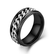 Men&#39;s Unisex Black Cuban Link Spinning Band Ring Stainless Steel Punk Je... - £7.95 GBP