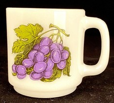 Vintage Glasbake Fruit White Milk Glass Coffee Tea Mug-Grapes  - $18.69