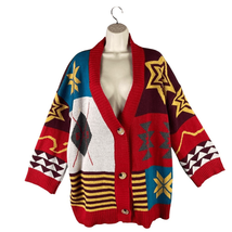 Womens Aztec Cardigan Sweater Button Southwestern Long Sleeve Knit OS - £18.90 GBP