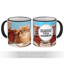 Cat Silently Correcting Your Grammar : Gift Mug Funny Cute Book Kitten Teacher A - £12.70 GBP