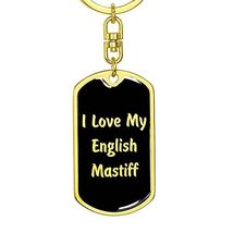 Love My English Mastiff v5 - Luxury Dog Tag Keychain 18K Yellow Gold Finish - £27.49 GBP