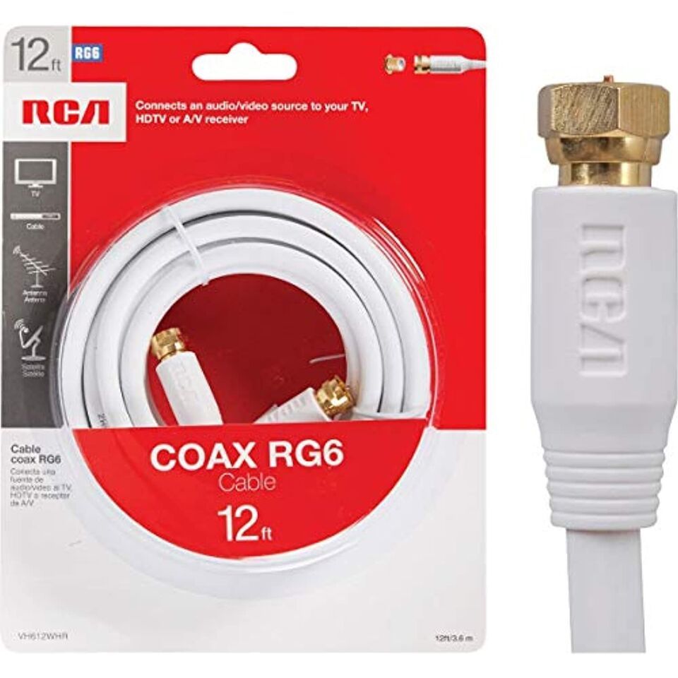 12-Ft. White RG6 Coaxial Cable With &quot;F&quot; Connectors - $19.72
