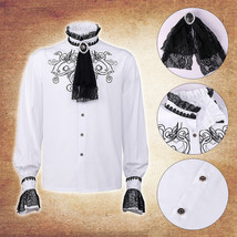 Men Lace Embroidery Shirt Long Sleeve Renaissance Steampunk Gothic Ruffle Top - £20.24 GBP