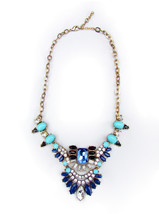 J. Crew Style Blue Crystal Fashion Statement Necklace - £22.38 GBP