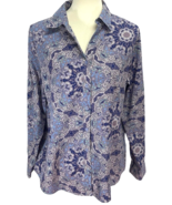 Chico’s Women’s Paisley Blouse Shirt Purple Button Up No Iron Size 2 - £24.86 GBP