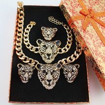 Cool Black Enamel Head Crystal Necklace Set For Women/Men Trendy Gold color Cost - £37.05 GBP