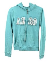 Aeropostale Hoodie Aero Shirt Womens Medium Aqua Blue Full Zip Front Top - $20.20