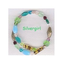 Multi Colored Lampwork Glass Bead Memory Wire Bracelet - £13.44 GBP