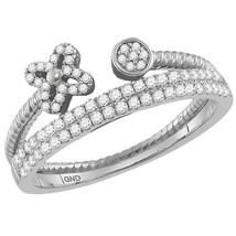 10kt White Gold Womens Round Diamond Flower Bisected Stackable Band Ring - £441.00 GBP