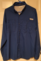 Mens Columbia Pfg Tamiami Omni Shade Button Down Ls Fishing Shirt Blue Sz M - £17.52 GBP